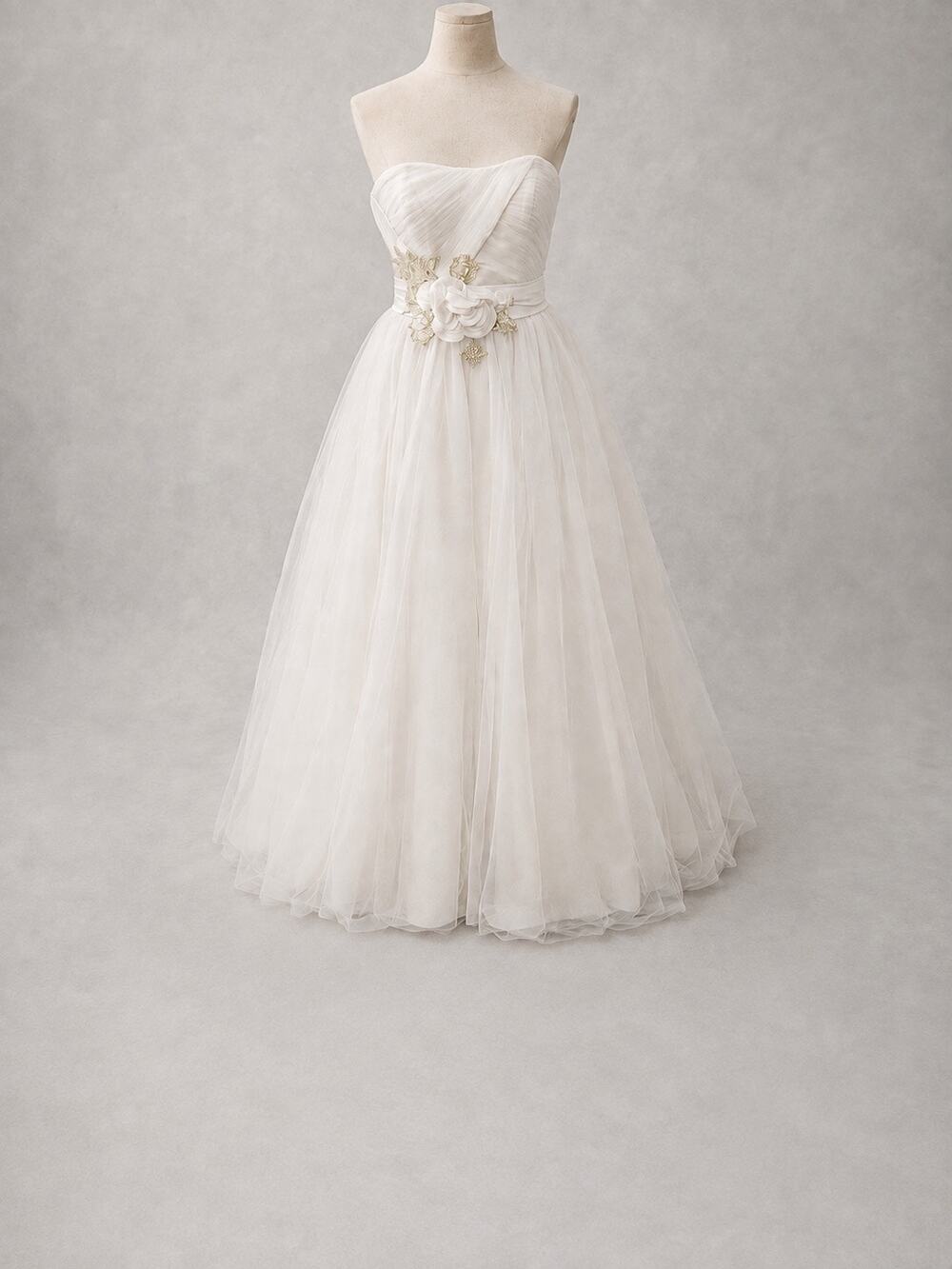 Tulle Ballgown Strapless with floral beaded sash waistline | Size 4